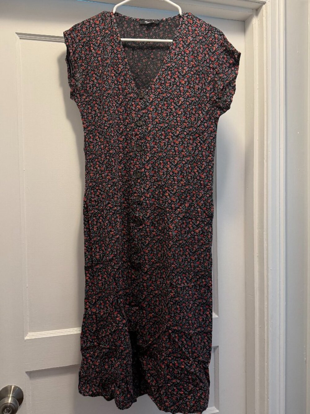Madewell Short Sleeve Botton Front Midi Black & Floral Dress